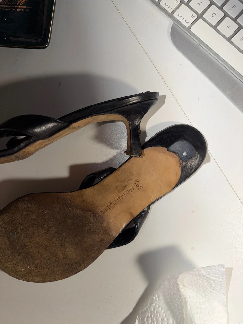 Manolo Blahnik Black Leather Thong Sandals with Toe Loop